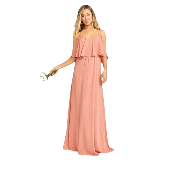 Show Me Your MuMu Small Caitlin Ruffle Maxi Dress Chiffon Cottage Event Pastel